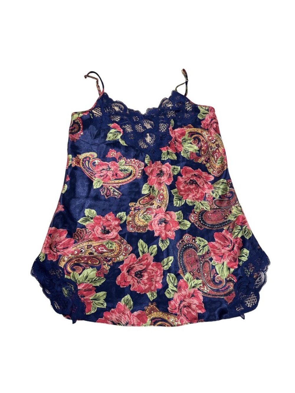 Vintage Victoria’s Secret Women’s Blue Floral Paisley Lace Satin Cami Top M/L‎